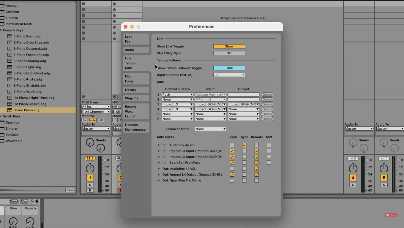 Ableton Live MIDI preferences as shown in the original GX49 review.